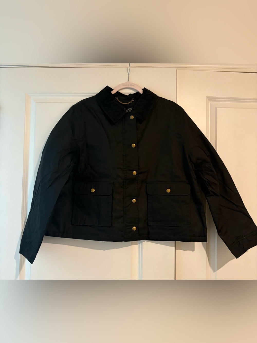 NWT J. Crew Cropped Barn Jacket Black Button-Front Size XL